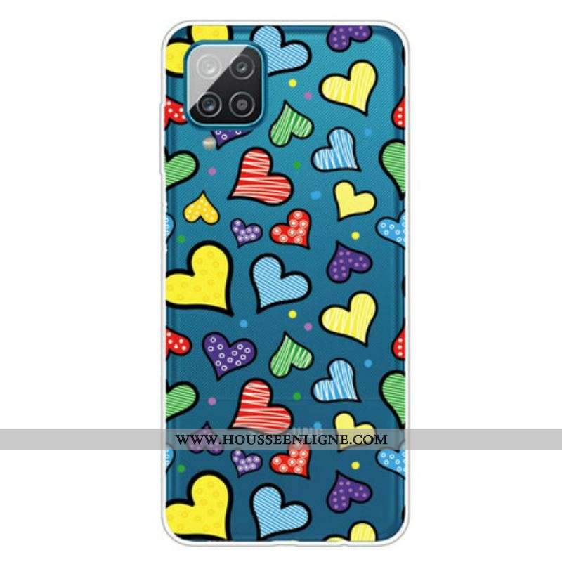 Coque Samsung Galaxy A12 / M12 Coeurs Multicolores