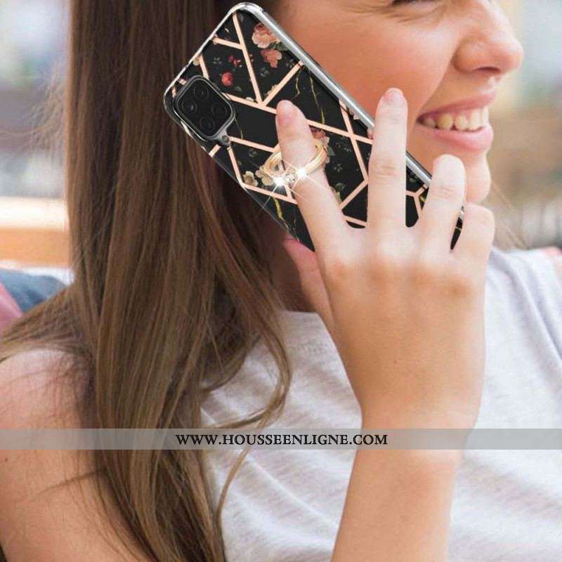 Coque Samsung Galaxy A12 / M12 Fleurs Anneau-Support