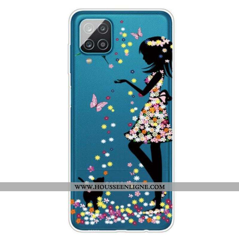 Coque Samsung Galaxy A12 / M12 Jolie Tête Fleurie