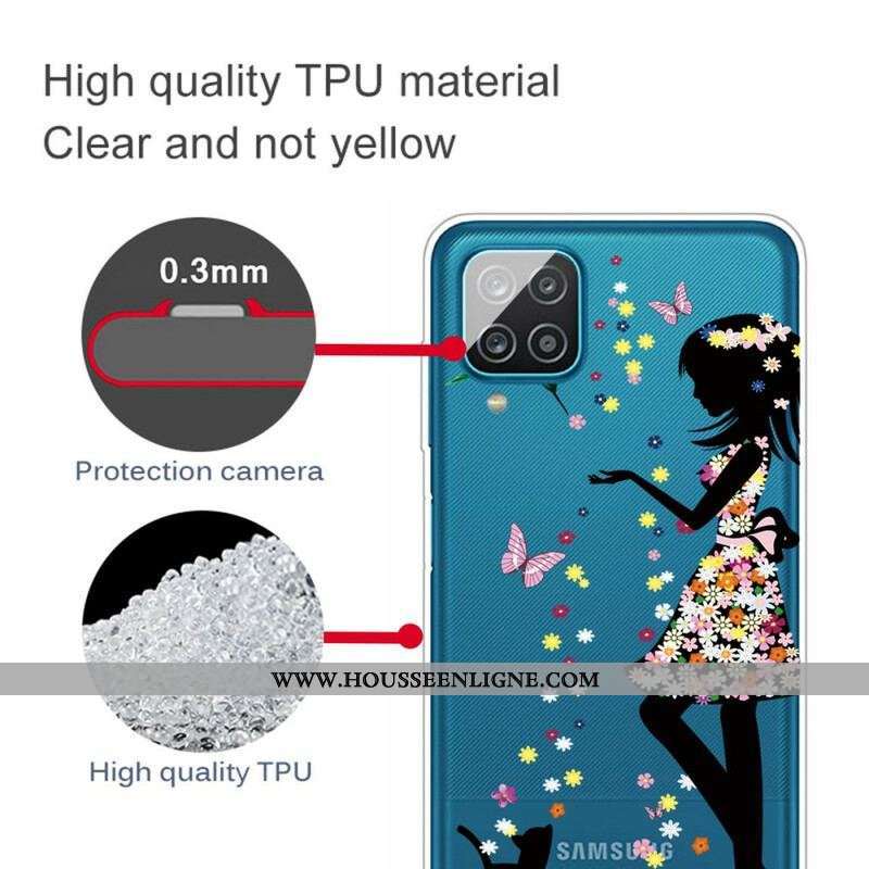 Coque Samsung Galaxy A12 / M12 Jolie Tête Fleurie