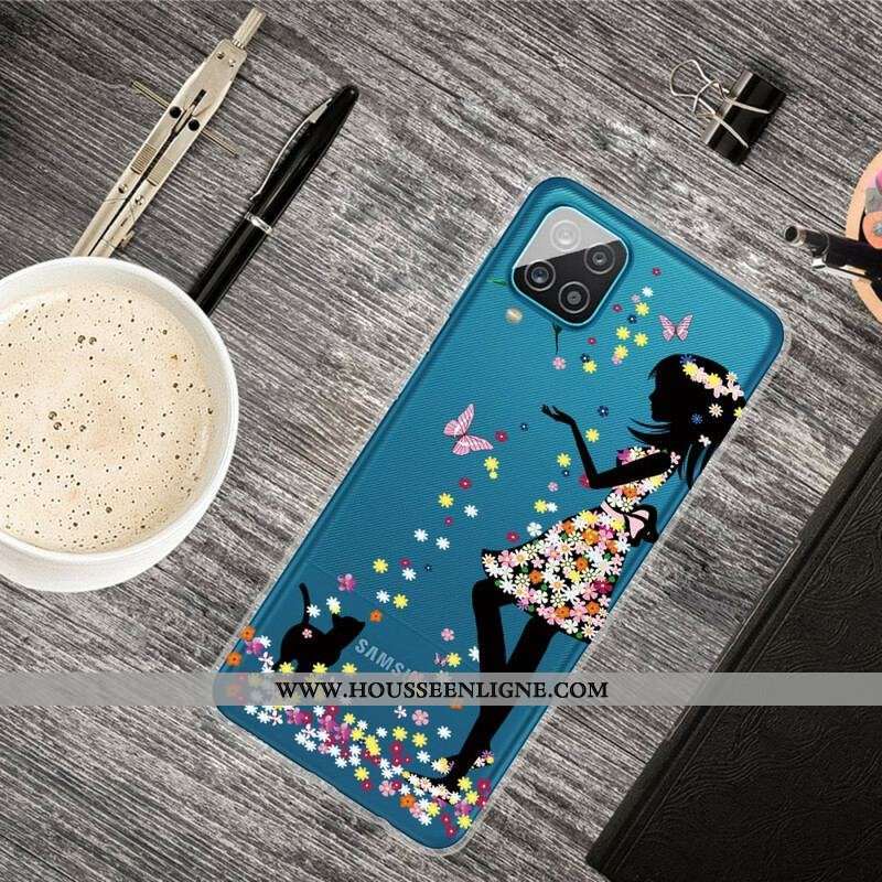 Coque Samsung Galaxy A12 / M12 Jolie Tête Fleurie