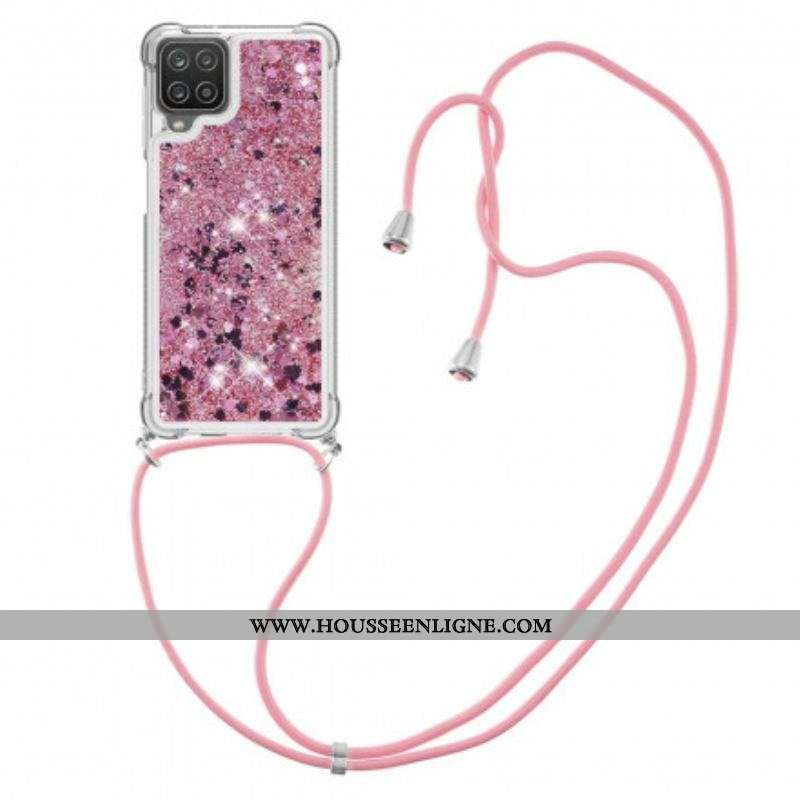 Coque Samsung Galaxy A12 / M12 Paillettes avec Cordon