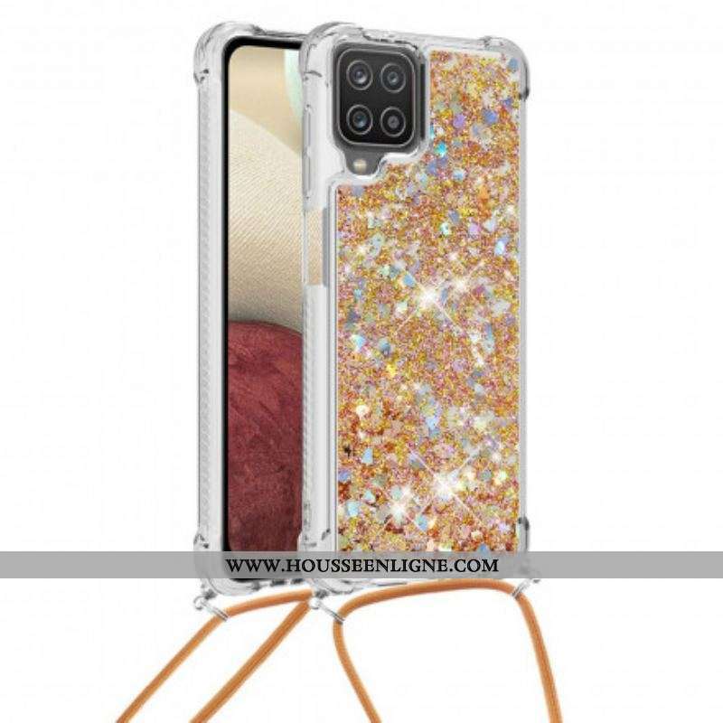 Coque Samsung Galaxy A12 / M12 Paillettes avec Cordon