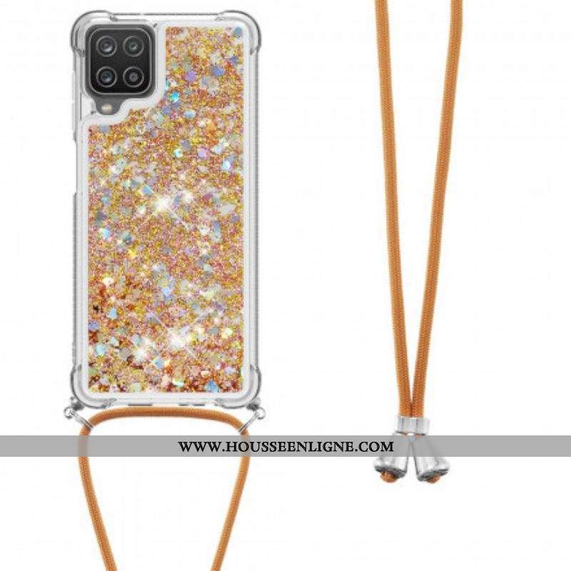 Coque Samsung Galaxy A12 / M12 Paillettes avec Cordon