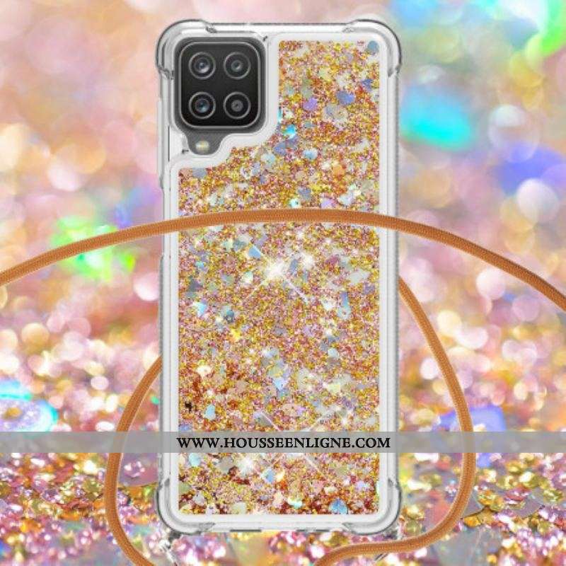Coque Samsung Galaxy A12 / M12 Paillettes avec Cordon