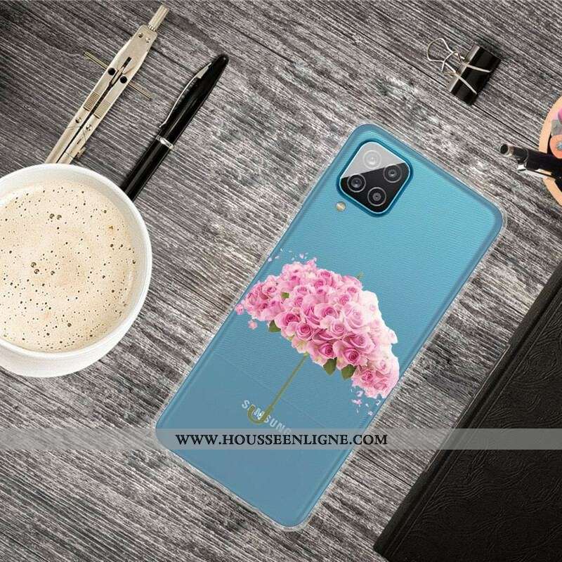Coque Samsung Galaxy A12 / M12 Parapluie en Roses