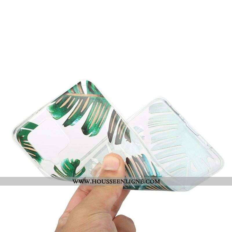 Coque Samsung Galaxy A12 / M12 /Transparente Feuilles Vertes