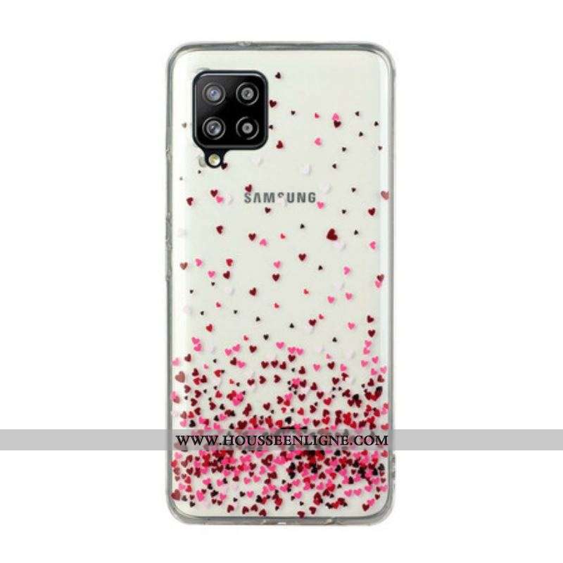 Coque Samsung Galaxy A12 / M12 Transparente Multiples Coeurs Rouges