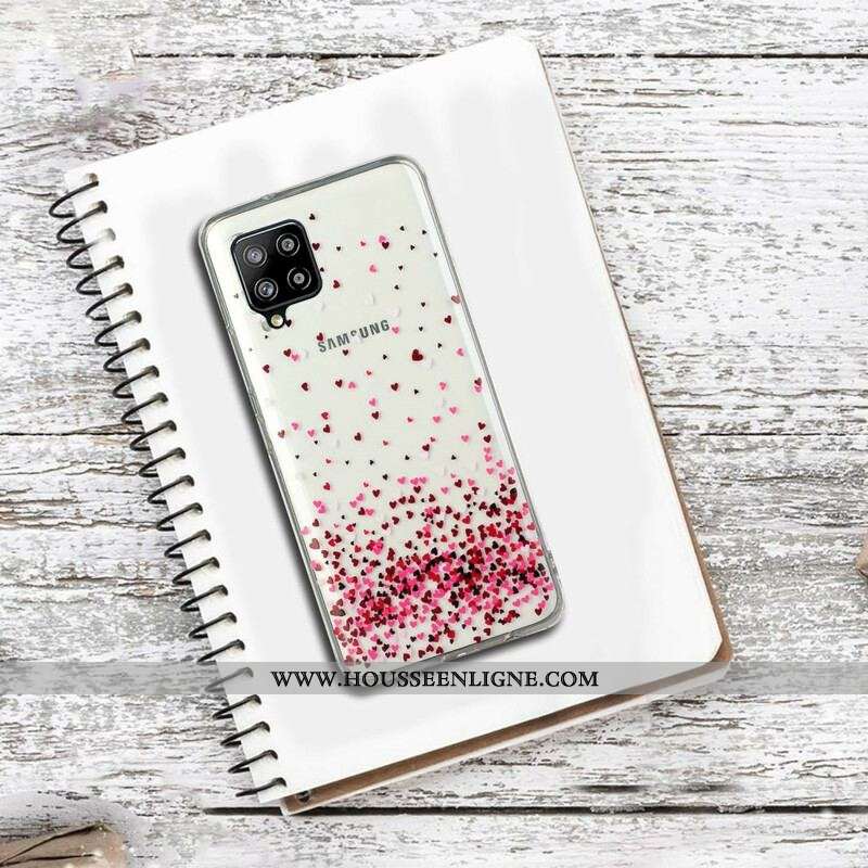 Coque Samsung Galaxy A12 / M12 Transparente Multiples Coeurs Rouges