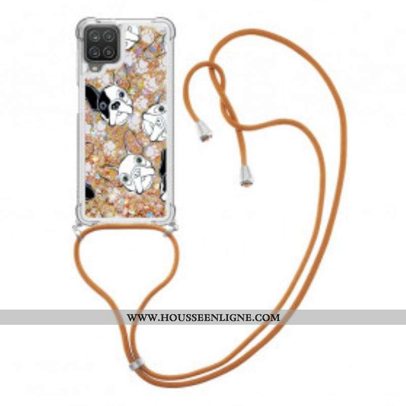 Coque Samsung Galaxy A12 / M12 à Cordon Paillettes Chiens