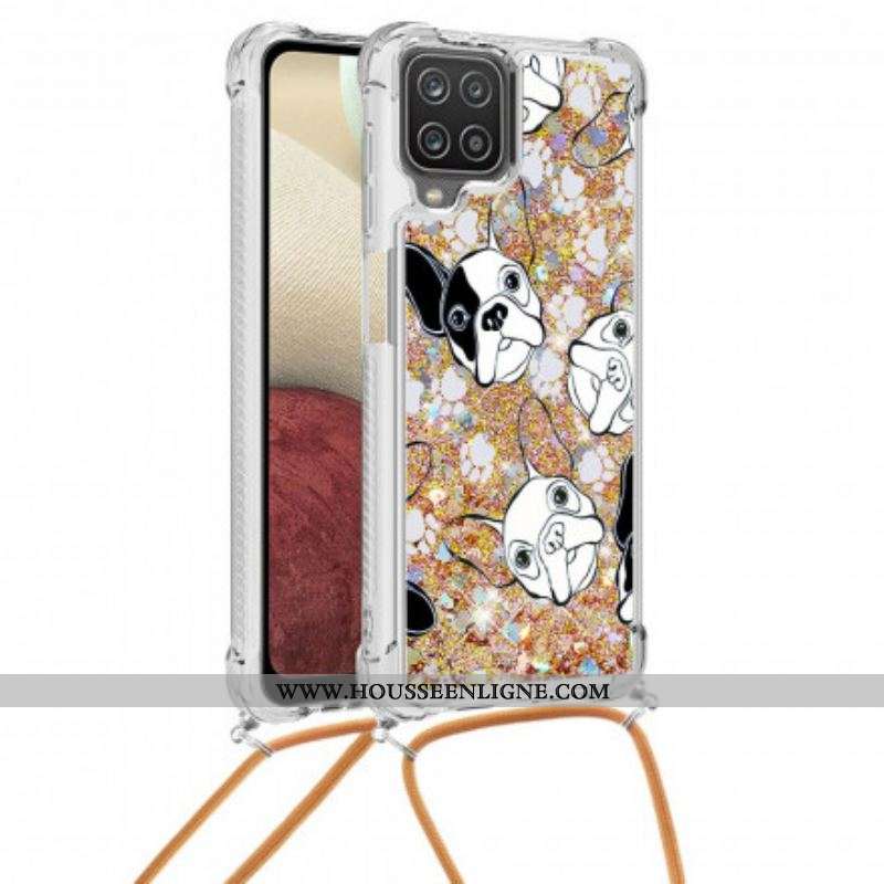 Coque Samsung Galaxy A12 / M12 à Cordon Paillettes Chiens