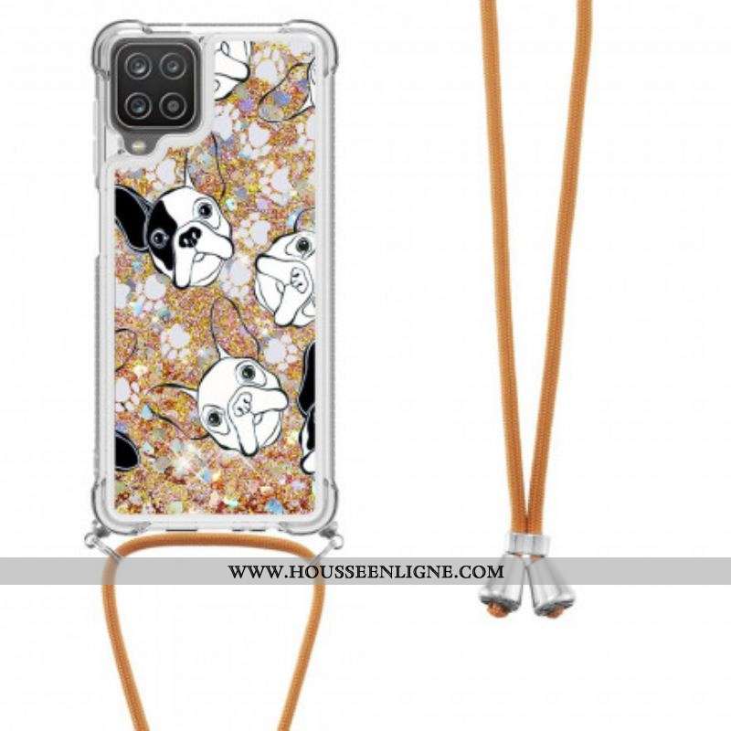 Coque Samsung Galaxy A12 / M12 à Cordon Paillettes Chiens