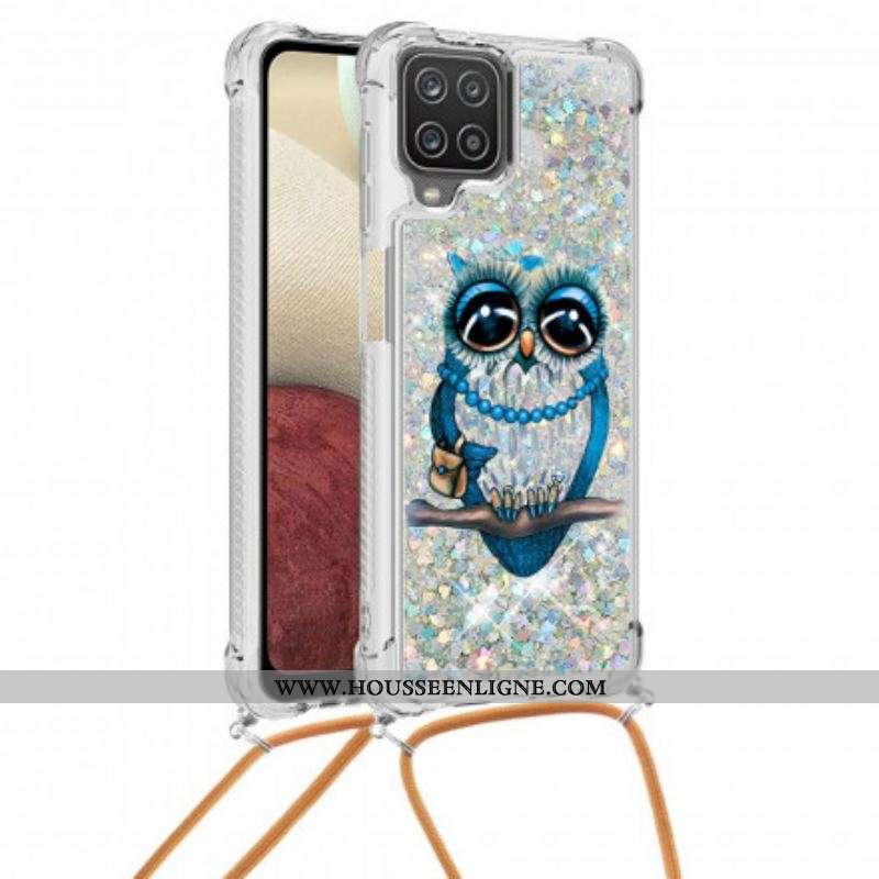 Coque Samsung Galaxy A12 / M12 à Cordon Paillettes Miss Hibou