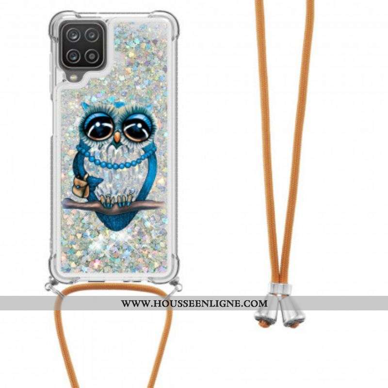 Coque Samsung Galaxy A12 / M12 à Cordon Paillettes Miss Hibou