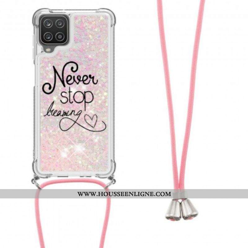 Coque Samsung Galaxy A12 / M12 à Cordon Paillettes Never Stop
