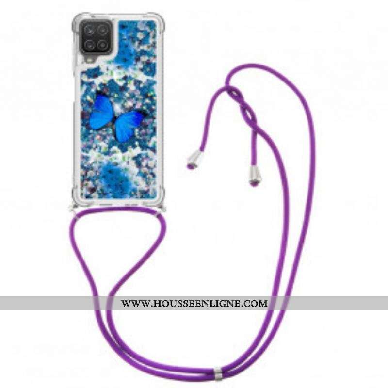Coque Samsung Galaxy A12 / M12 à Cordon Paillettes Papillons