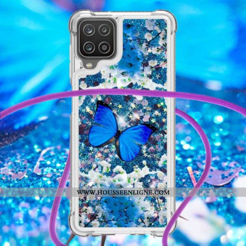 Coque Samsung Galaxy A12 / M12 à Cordon Paillettes Papillons