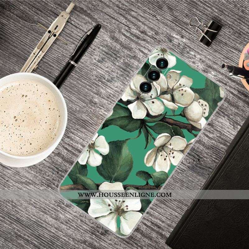 Coque Samsung Galaxy A13 5G / A04s Fleurs Blanches Peintes