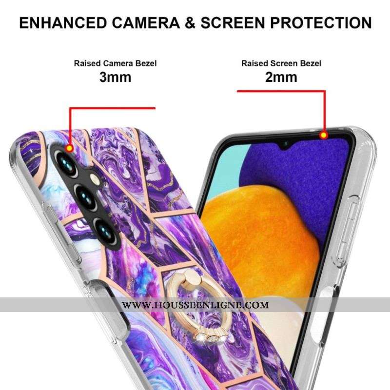 Coque Samsung Galaxy A13 5G / A04s Marbre Géométrique avec Anneau-Support
