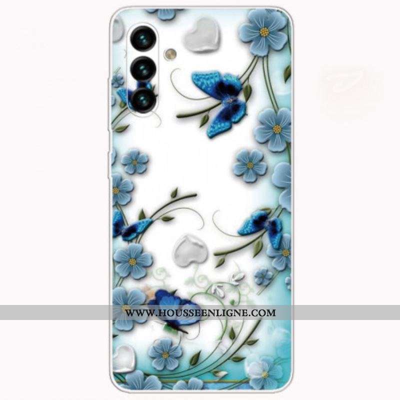 Coque Samsung Galaxy A13 5G / A04s Papillons et Fleurs Rétros
