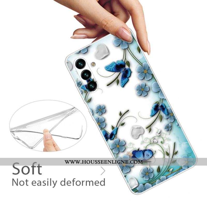 Coque Samsung Galaxy A13 5G / A04s Papillons et Fleurs Rétros