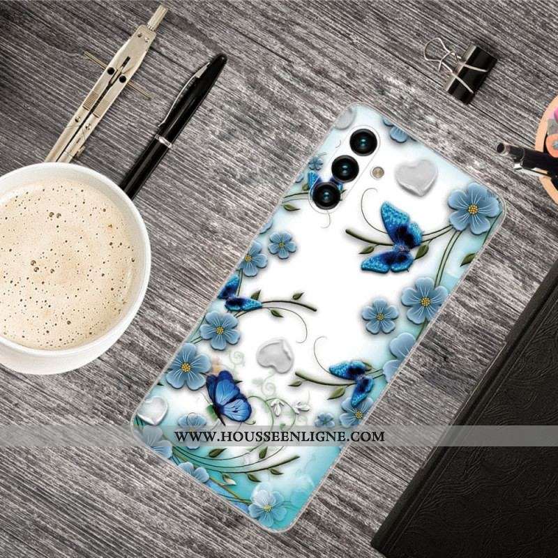 Coque Samsung Galaxy A13 5G / A04s Papillons et Fleurs Rétros