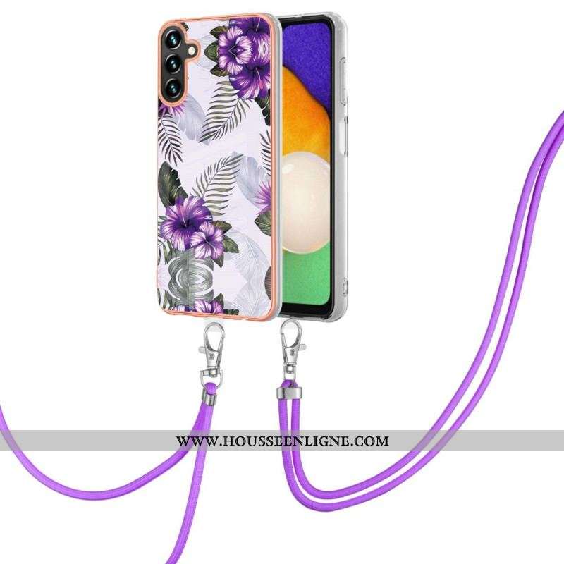 Coque Samsung Galaxy A13 5G / A04s à Cordon Fleurs