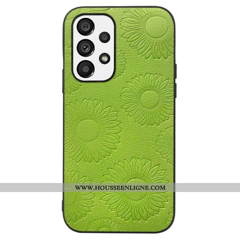Coque Samsung Galaxy A13 Effet Cuir Fleurs