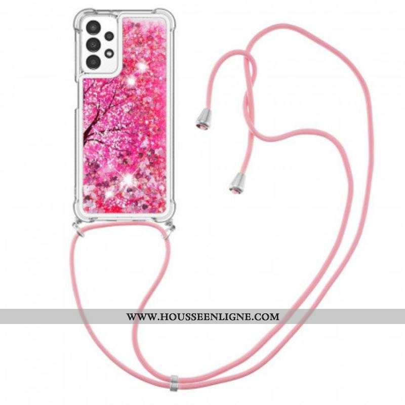 Coque Samsung Galaxy A13 Paillettes Arbre avec Cordon