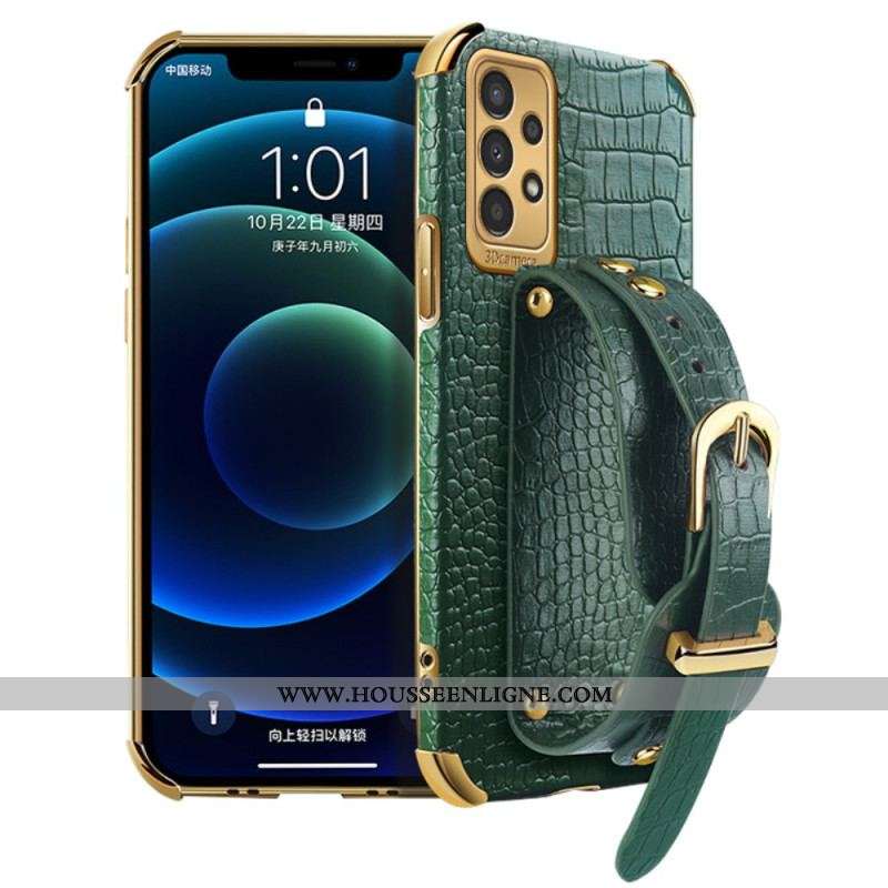 Coque Samsung Galaxy A13 Style Crocodile avec Sangle Support