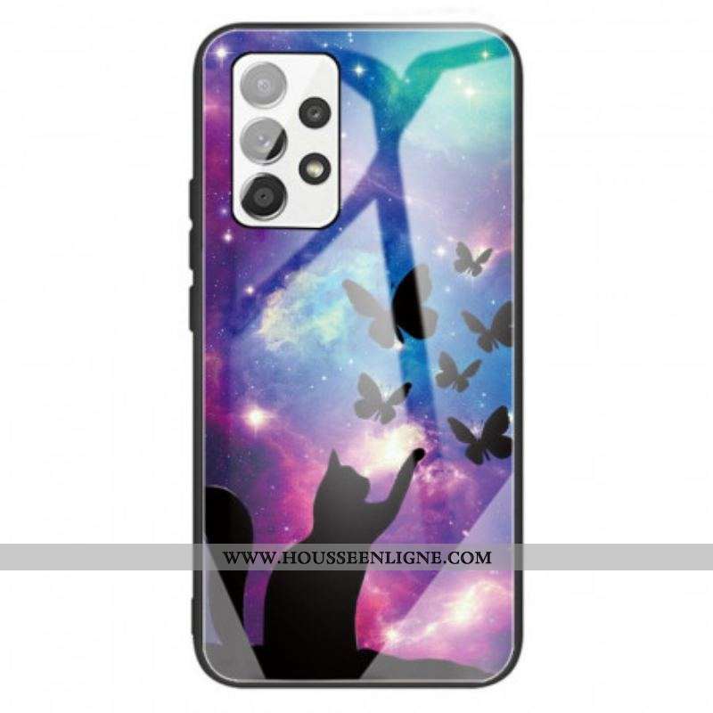 Coque Samsung Galaxy A13 Verre Trempé Chat et Papillons