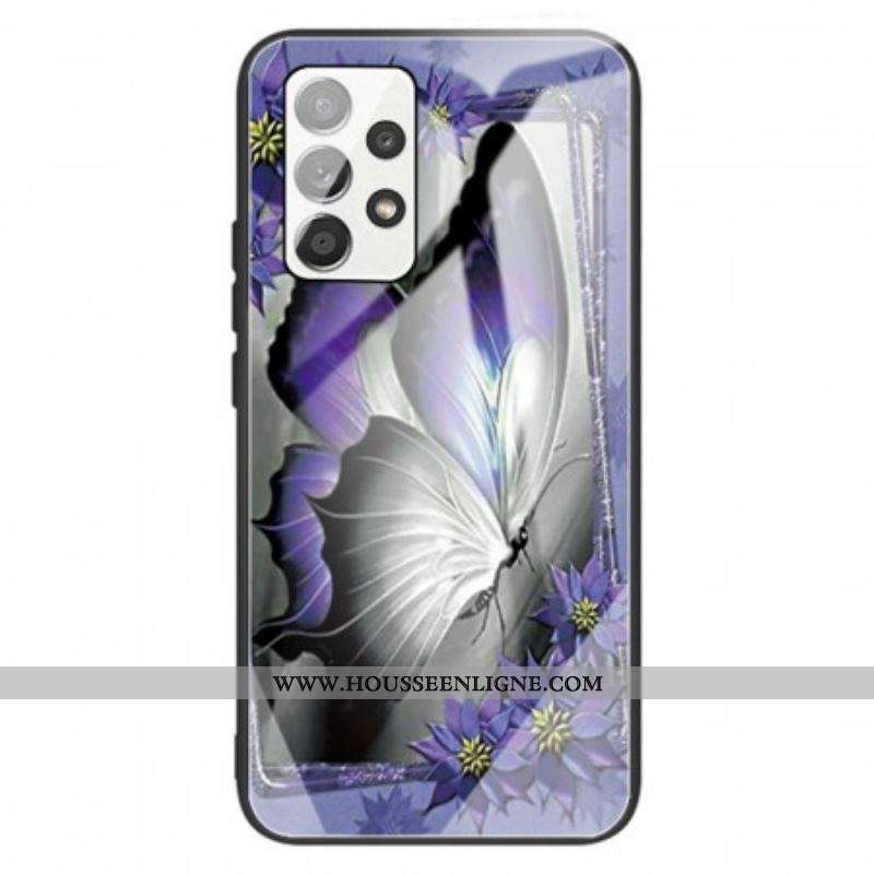 Coque Samsung Galaxy A13 Verre Trempé Papillon Violet