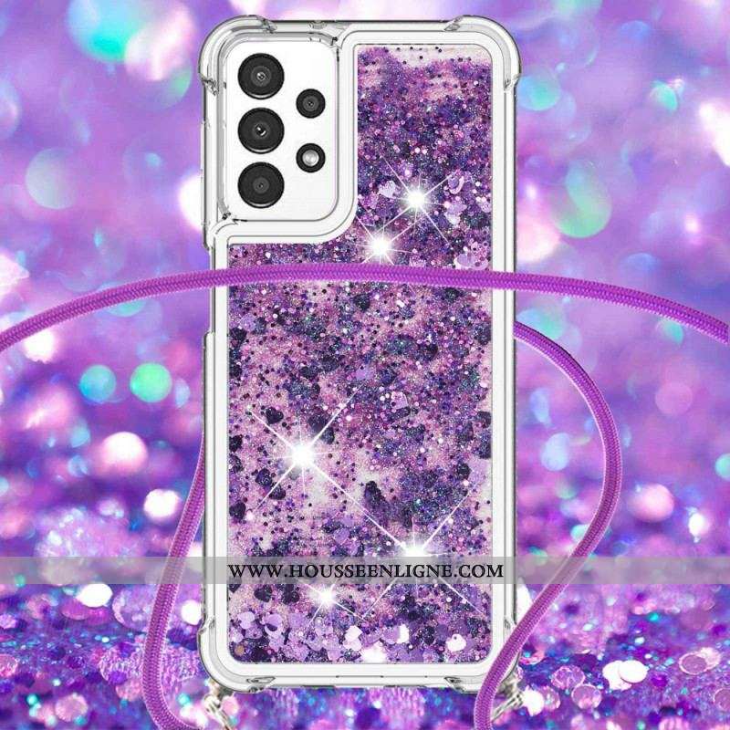 Coque Samsung Galaxy A13 à Cordon Paillettes Design