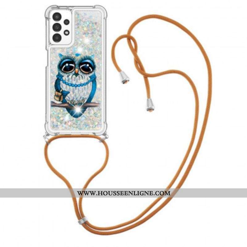 Coque Samsung Galaxy A13 à Cordon Paillettes Miss Hibou