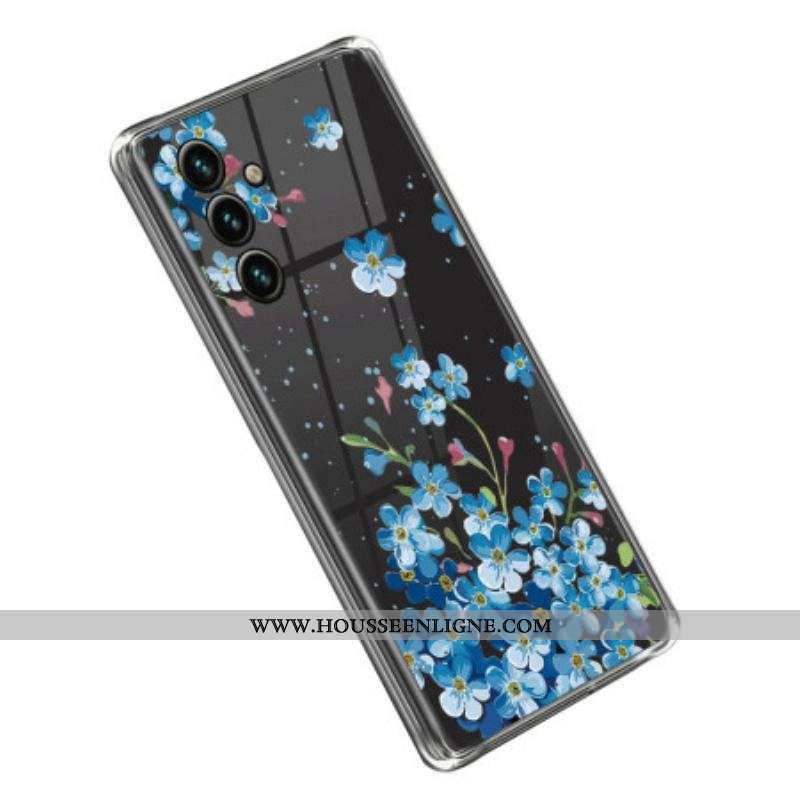 Coque Samsung Galaxy A14 5G / A14 Transparente Fleurs Bleues