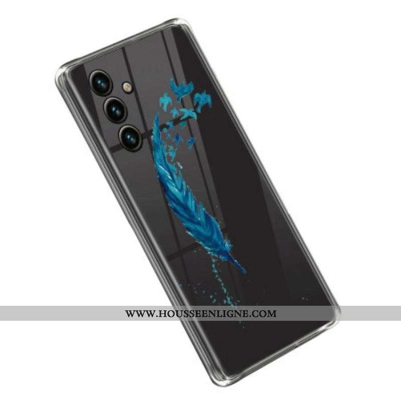 Coque Samsung Galaxy A14 5G / A14 Transparente Plume Bleue