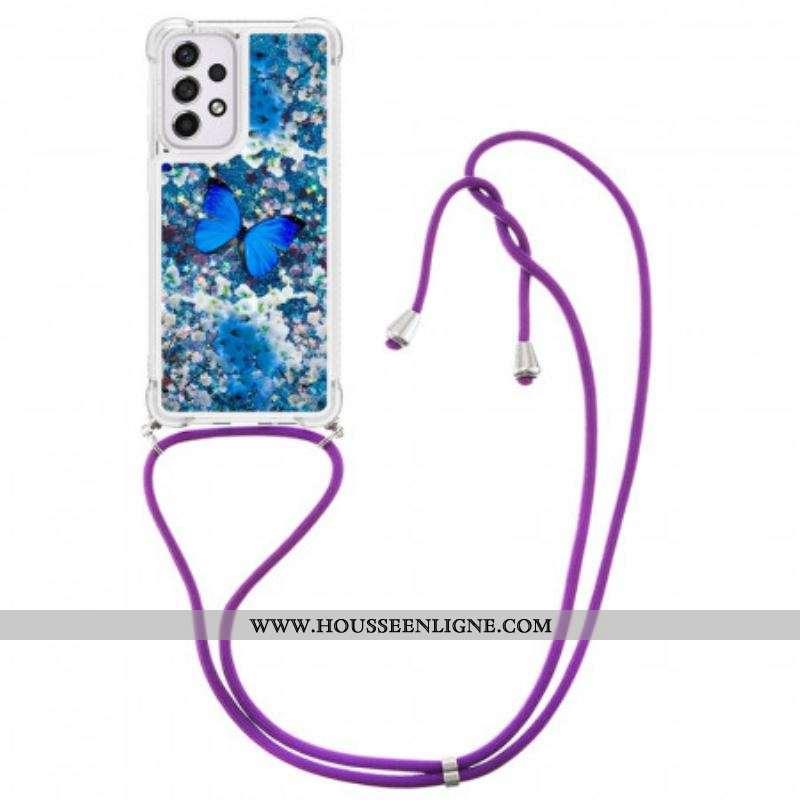 Coque Samsung Galaxy A33 5G à Cordon Paillettes Papillons