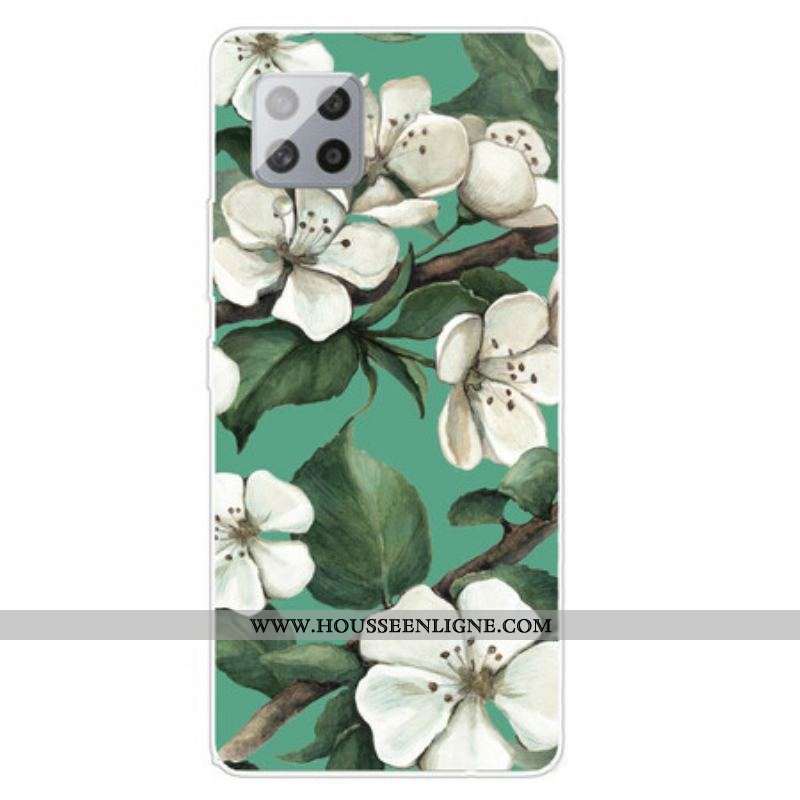 Coque Samsung Galaxy A42 5G Fleurs Blanches Peintes