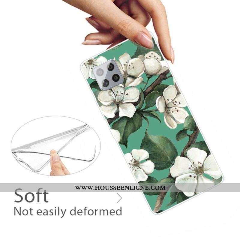 Coque Samsung Galaxy A42 5G Fleurs Blanches Peintes