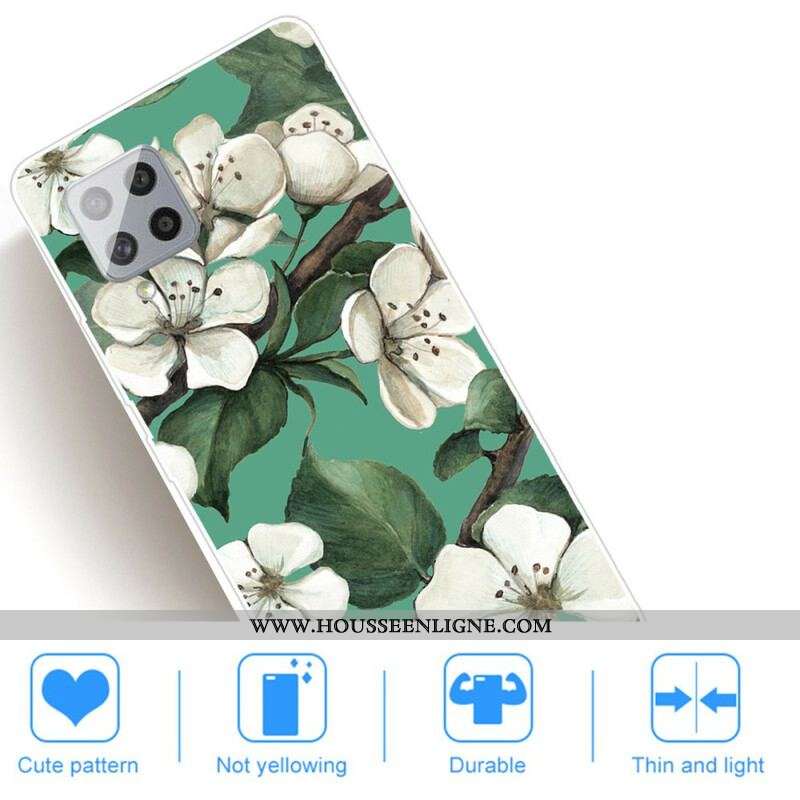 Coque Samsung Galaxy A42 5G Fleurs Blanches Peintes