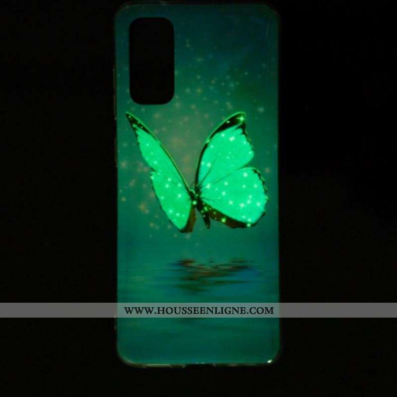Coque Samsung Galaxy A52 4G / A52 5G / A52s 5G Papillon Bleu Fluorescente