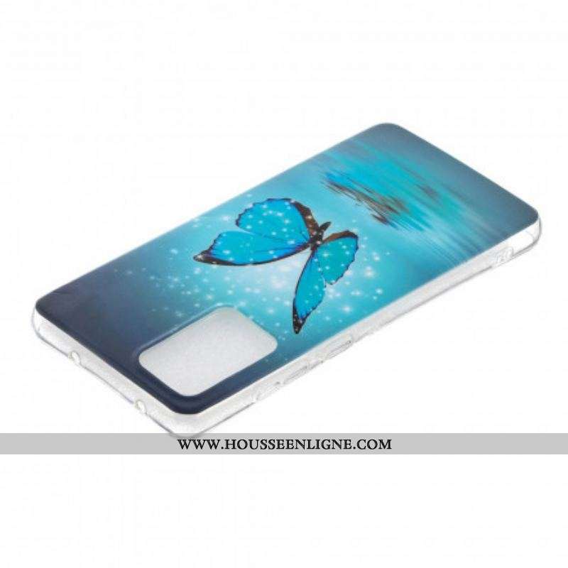 Coque Samsung Galaxy A52 4G / A52 5G / A52s 5G Papillon Bleu Fluorescente