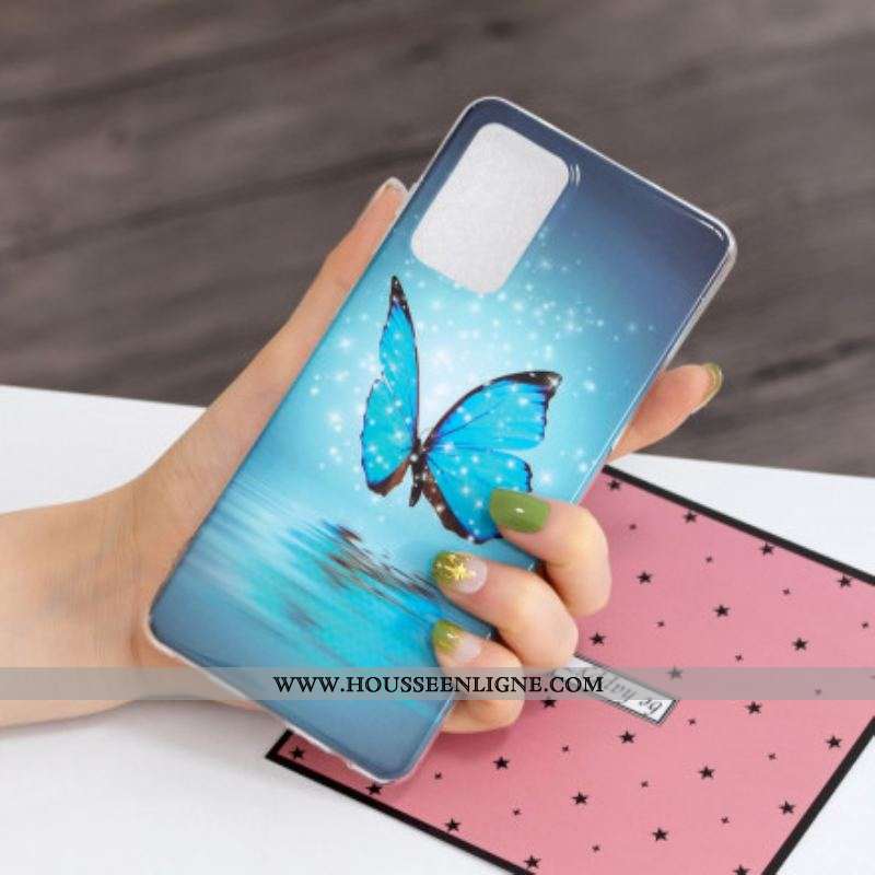Coque Samsung Galaxy A52 4G / A52 5G / A52s 5G Papillon Bleu Fluorescente