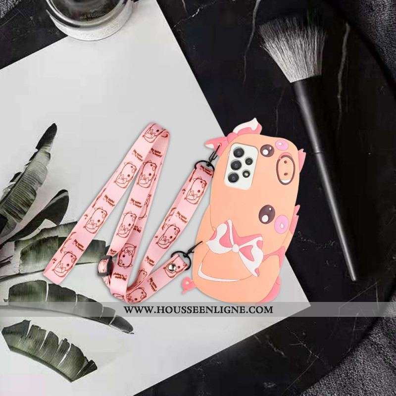 Coque Samsung Galaxy A53 5G Cochon 3D à Lanière