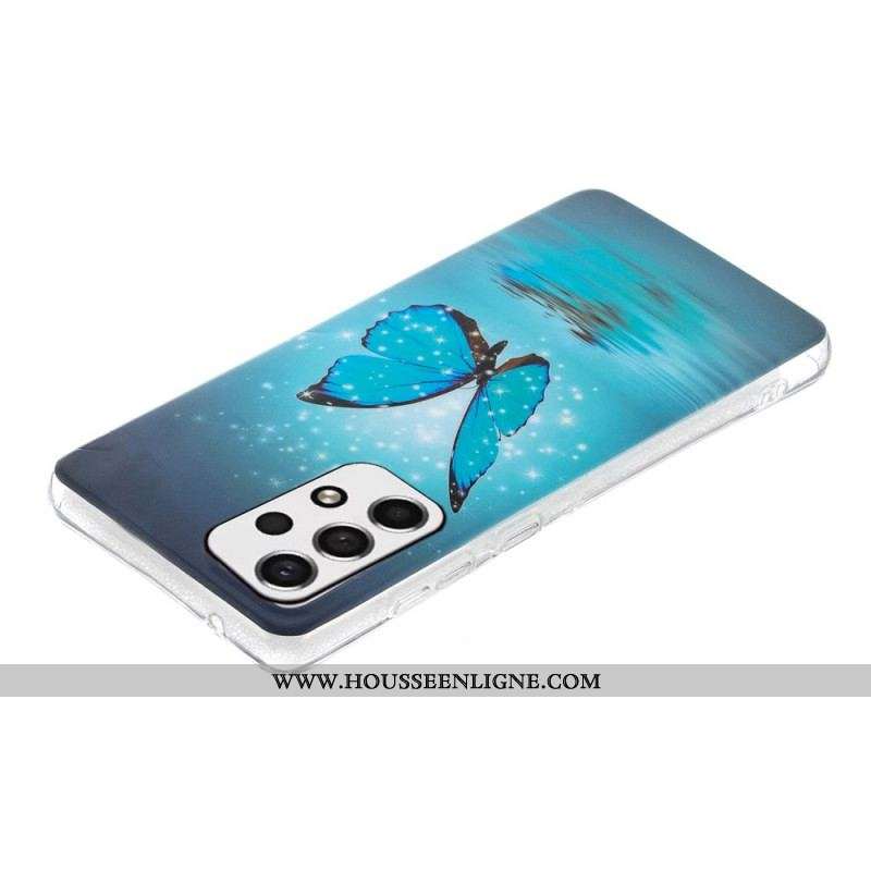 Coque Samsung Galaxy A53 5G Papillon Bleu Fluorescente