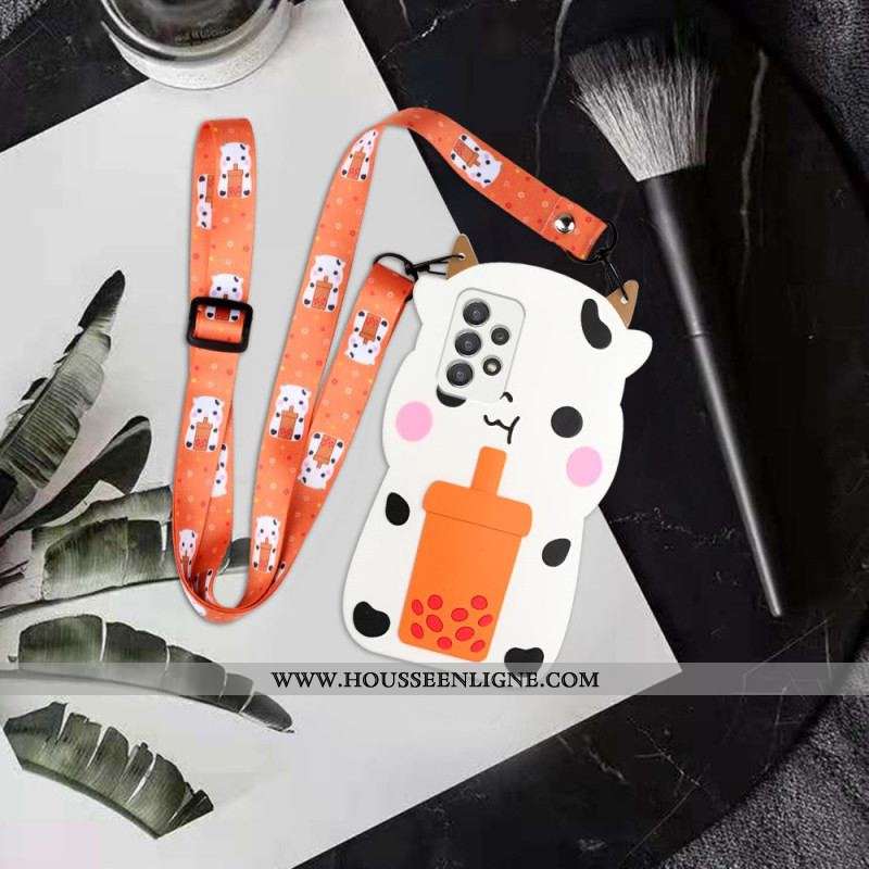 Coque Samsung Galaxy A53 5G Vache 3D à Lanière
