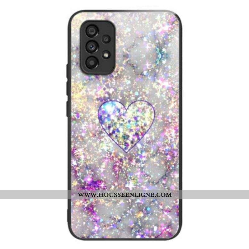 Coque Samsung Galaxy A53 5G Verre Trempé Coeur à Paillettes