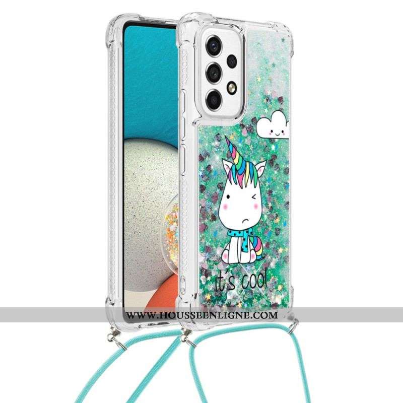 Coque Samsung Galaxy A53 5G à Cordon Paillettes Licorne
