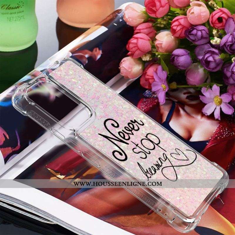 Coque Samsung Galaxy A53 5G à Cordon Paillettes Never Stop