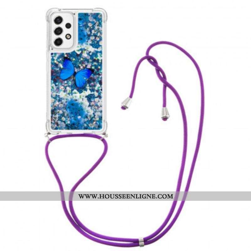 Coque Samsung Galaxy A53 5G à Cordon Paillettes Papillons